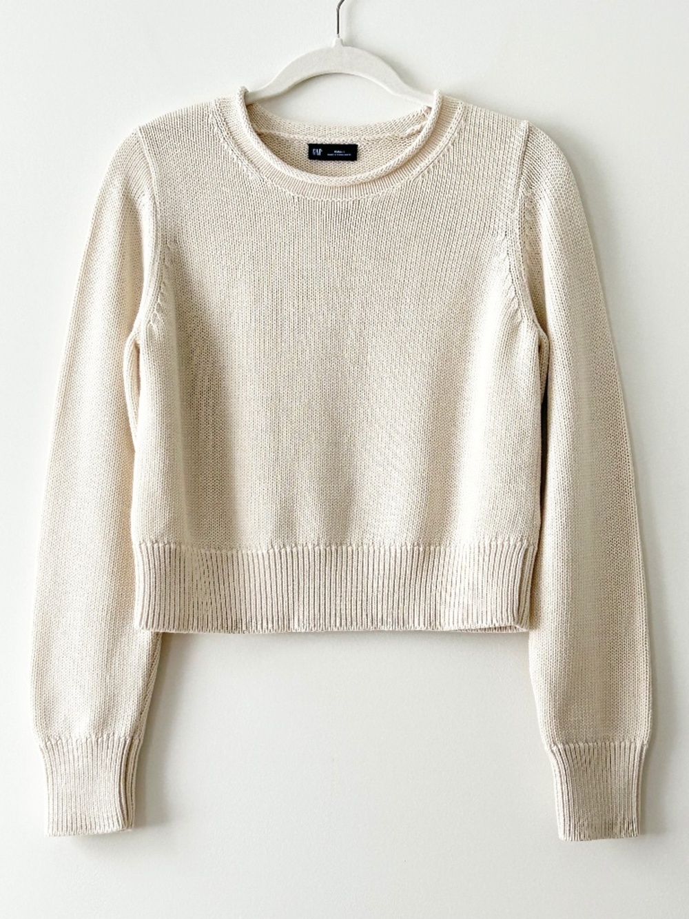 Gap 100% Cotton Cream Shrunken Roll Neck Sweater